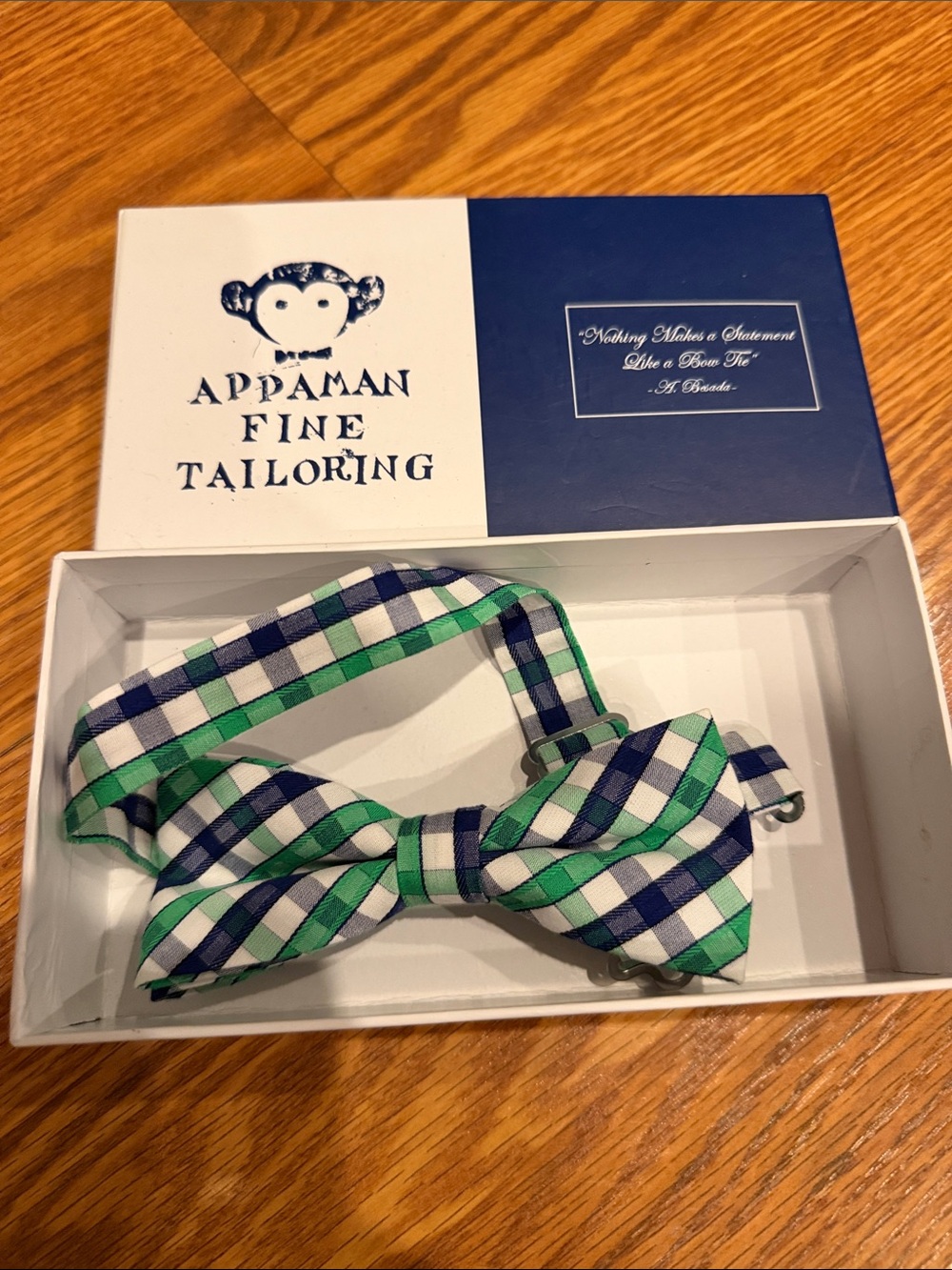 Appaman Green Navy White Plaid Bow Tie